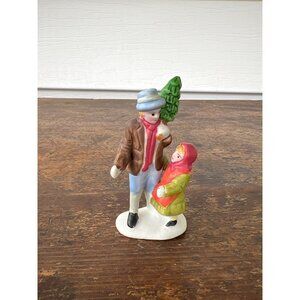 Vintage Lemax 1992 Porcelain Father & Daughter Figurine Christmas Village Decor